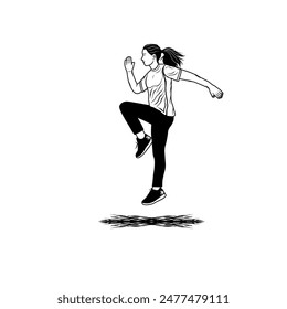 woman doing cardio jumps black and white vector illustration