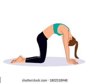 Woman Doing Cat Pose. Vector Illustration.