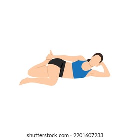 Woman doing Cat Tail Pulling Pose, Practice Cat Tail Pulling Pose. Flat vector illustration isolated on white background