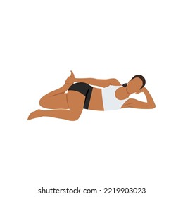 Woman doing Cat Tail Pulling Pose, Practice Cat Tail Pulling Pose. Flat vector illustration isolated on white background