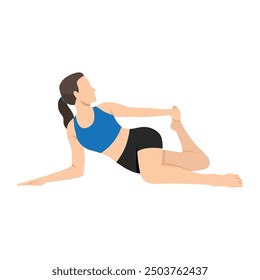 Woman doing Cat Tail Pulling Pose or Cat Tail Pulling Pose. Flat vector illustration isolated on white background