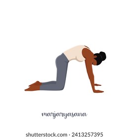 Woman doing Cat yoga pose. Marjaryasana. Flat vector illustration isolated on white background