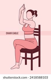 Woman doing Chair eagle exercise. Flat vector illustration