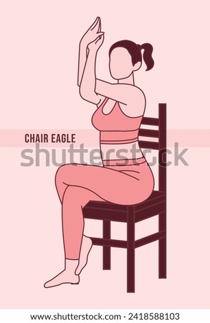 Woman doing Chair eagle exercise. Flat vector illustration