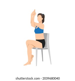Woman doing Chair eagle. garudasana exercise. Flat vector illustration isolated on white background 