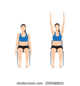 Woman doing Chair raised hands pose. urdhva hastasana exercise. Flat vector illustration isolated on white background 