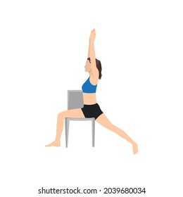 Woman doing Chair warrior I. Virabhadrasana exercise. Flat vector illustration isolated on white background 