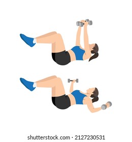 Woman doing Chest fly exercise. Flat vector illustration isolated on white background