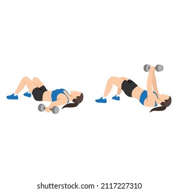 Woman doing chest fly glute bridge exercise flat vector illustration isolated on white background