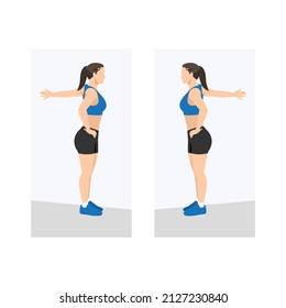 Woman Doing Chest Stretch Exercise. Flat Vector Illustration Isolated On White Background