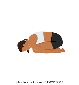 Woman doing Child's Pose, Beautiful girl practice Balasana. Young attractive woman practicing yoga exercise. Flat vector illustration isolated on white background