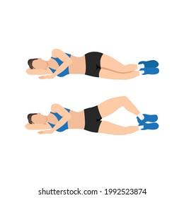 Woman doing Clamshells. Clams exercise. Flat vector illustration isolated on white background