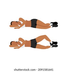 Woman doing Clamshells. Clams exercise. Flat vector illustration isolated on white background