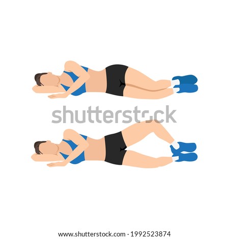 Woman doing Clamshells. Clams exercise. Flat vector illustration isolated on white background