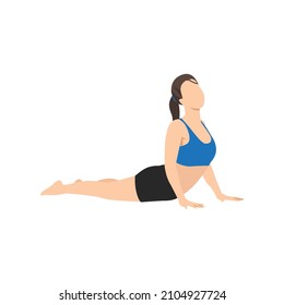 Woman doing Cobra pose or Bhujangasana exercise. Flat vector illustration isolated on white background