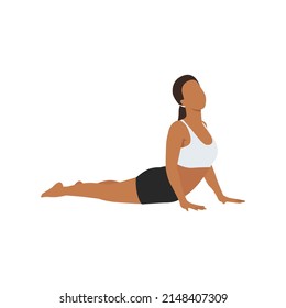 Woman doing Cobra pose or Bhujangasana exercise. Flat vector illustration isolated on white background