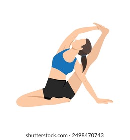 Woman doing Compass Pose, Sundial Pose or Surya Yantrasana yoga exercise. Flat vector illustration isolated on white background