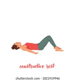 Pose de descanso constructivo, Piernas plegadas de varianza de Savasana, variación de la presión del cadáver Dibujo plano aislado en fondo blanco