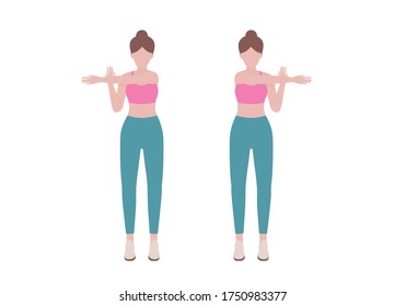 Woman doing cool down after exercises. for doing Shoulder Stretch which Building greater flexibility overall, Helping your body get back to its pre-exercise state. Illustration cartoon style
