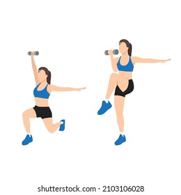 Woman doing Core control rear lunge exercise. Flat vector illustration isolated on white background