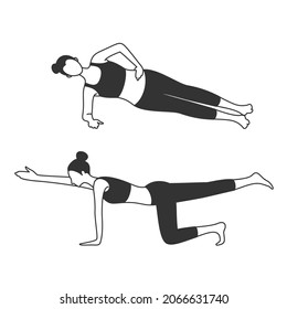 Woman doing core training. Two patterns.