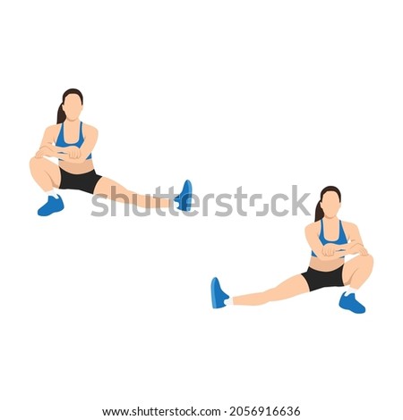 Woman doing Cossack squat exercise. Flat vector illustration isolated on white background