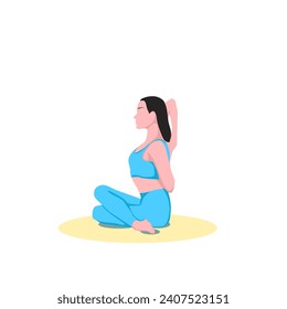 
Woman doing cow face pose or gomukhasana exercise. Flat vector illustration isolated on white background.