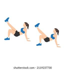 Woman doing Crab kicks exercise. Flat vector illustration isolated on white background