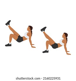 Woman doing Crab kicks exercise. Flat vector illustration isolated on white background