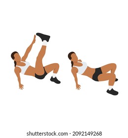 Woman doing Crab toe touches exercise. Flat vector illustration isolated on white background 