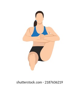Woman doing Cradle Pose, Beautiful girl practice Hindolasana. Flat vector illustration isolated on white background