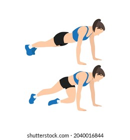 Woman doing Cross body mountain climbers exercise. Flat vector illustration isolated on white background