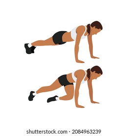Woman doing Cross body mountain climbers exercise. Flat vector illustration isolated on white background