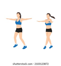 Woman doing Cross jacks exercise. Flat vector illustration isolated on white background