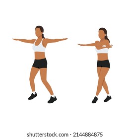 Woman doing Cross jacks exercise. Flat vector illustration isolated on white background