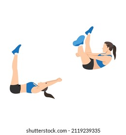 Woman doing Crunch chop exercise. Flat vector illustration isolated on white background