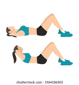 Woman doing crunches flat vector illustration isolated on white background