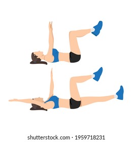 Woman Doing Dead Bug Exercise. Abdominals Exercise. Flat Vector Illustration Isolated On White Background.Editable File With Layers