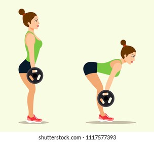 Woman doing deadlift exercise. Vector flat style isolated illustration.