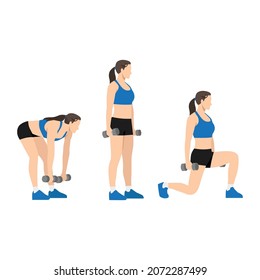 Woman doing Deadlift to lunge exercise. Flat vector illustration isolated on white background