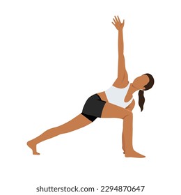 Woman doing deep lunge twist pose exercise. Flat vector illustration isolated on white background.