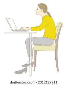 A woman doing desk work in half  crossed posture