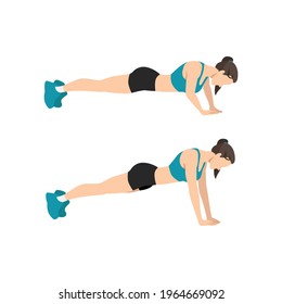 Woman doing diamond pyramid push ups exercise flat vector illustration isolated on white background