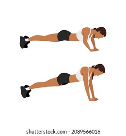 Woman doing diamond pyramid push ups exercise flat vector illustration isolated on white background