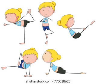 Woman doing different yoga posts illustration