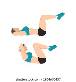 Woman doing double crunches exercise flat vector illustration isolated on white background