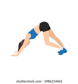 Woman doing Downward dog stretch exercise. Flat vector illustration isolated on white background