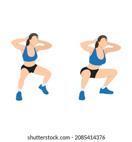 Woman doing Duck walks. squat exercise. Flat vector illustration isolated on white background