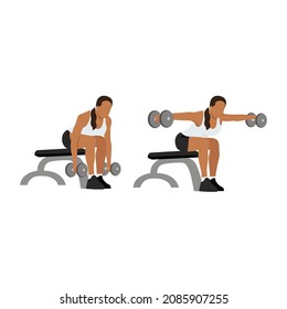 Woman doing Dumbbell bent over reverse flyes. Flat vector illustration isolated on white background