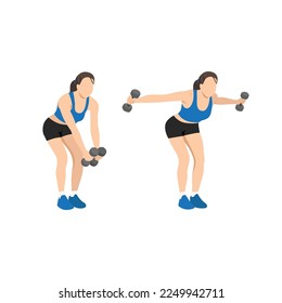 Una mujer haciendo Dumbbell se inclinó sobre los grillos inversos. Ilustración vectorial plana aislada en fondo blanco